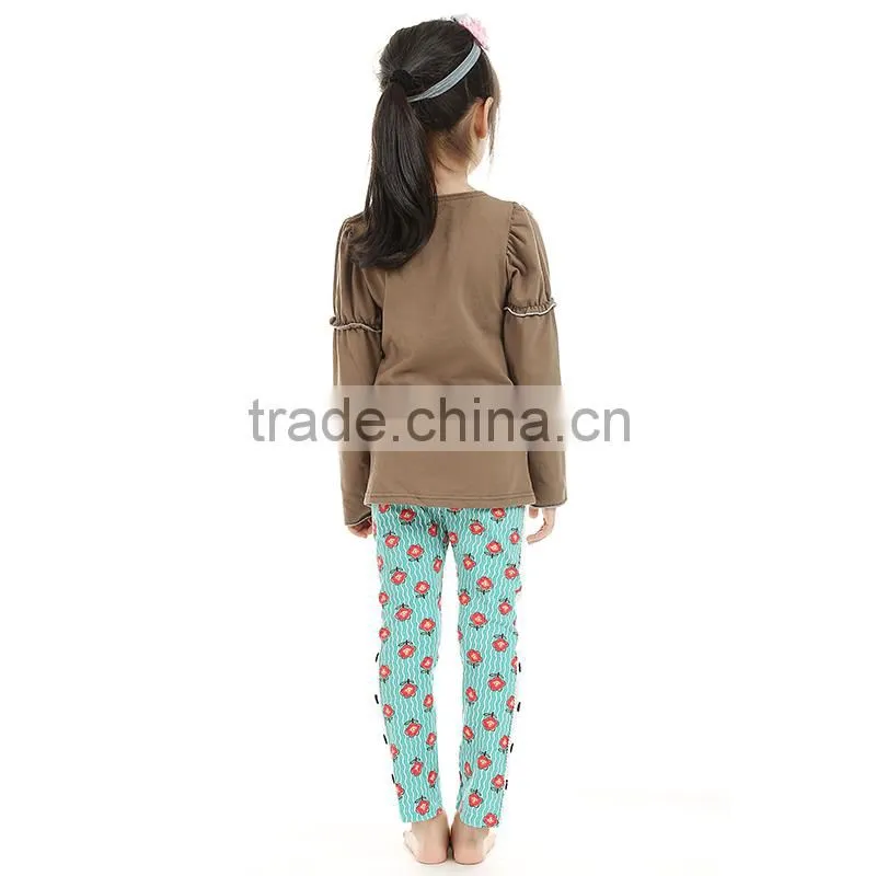 2016 kaiya fall soft solid cotton coffee long sleeve t-shirt and long pant