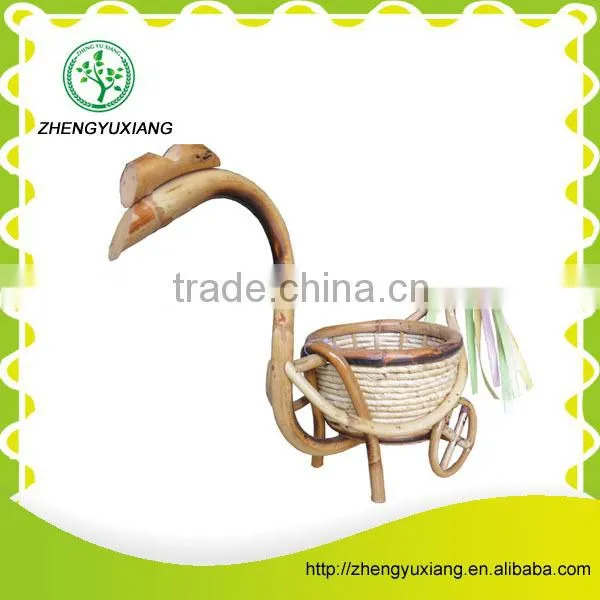 Swan shape with wheels rattan basket