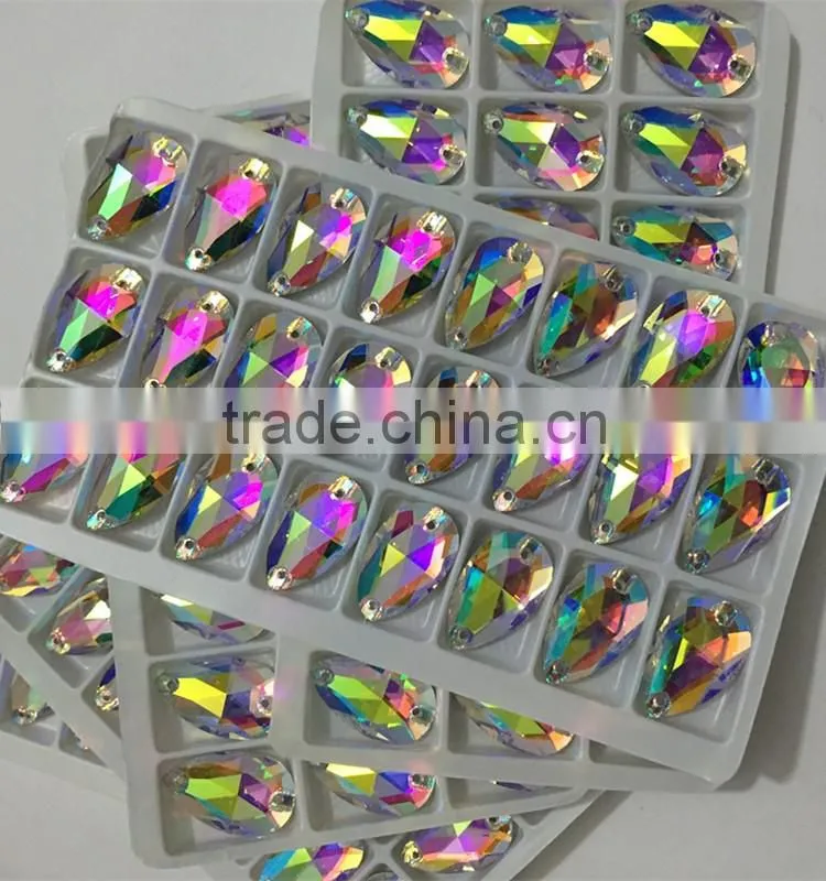 13x22mm crystal AB teardrop shaped glass beads with hole for stitching to clothing
