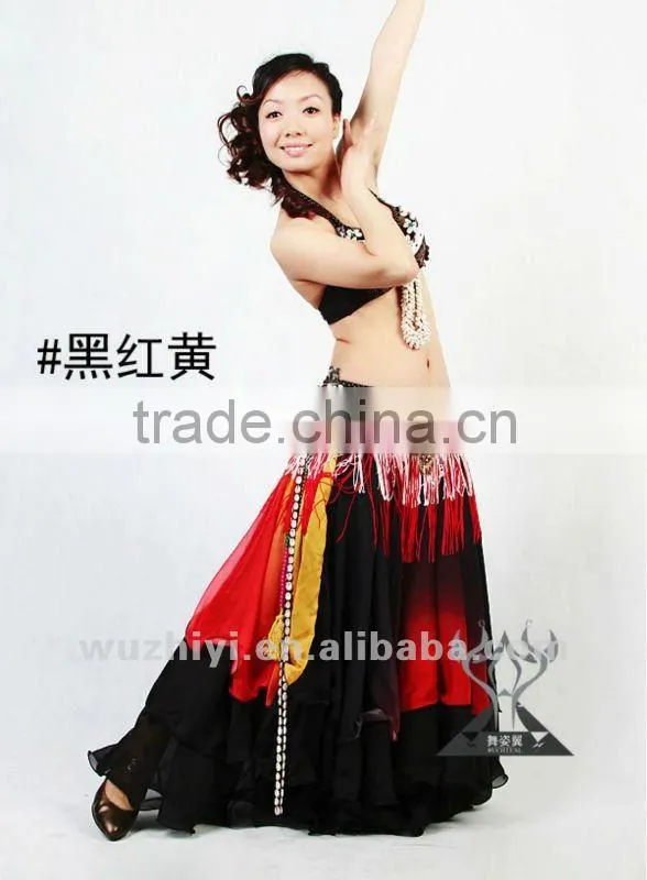 Hot Selling Blue Silk Chiffon Belly Dance Skirts for women dancers (QC6004)