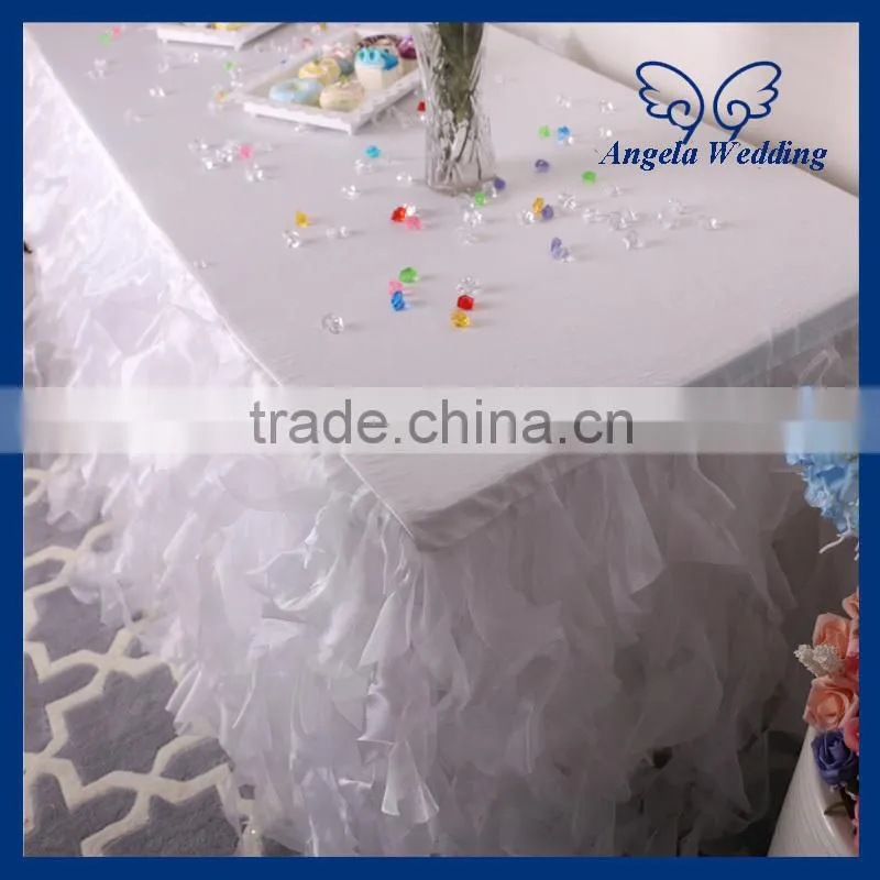 SK004A Fitted decorative ruffled curly willow gold table skirts for weddings