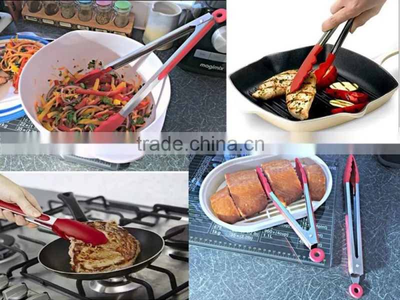 OEM Stocks , Single Printing Logo Kitchen Tools Silicone 430 BBQ tong