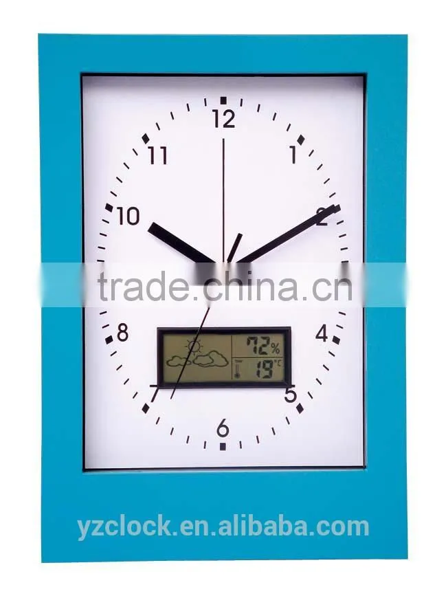 Plastic Round LCD Clocks Weather Station Wall Clock With Temperature YZ-7162A
