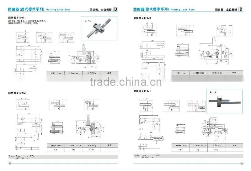 mold component parting lock sets