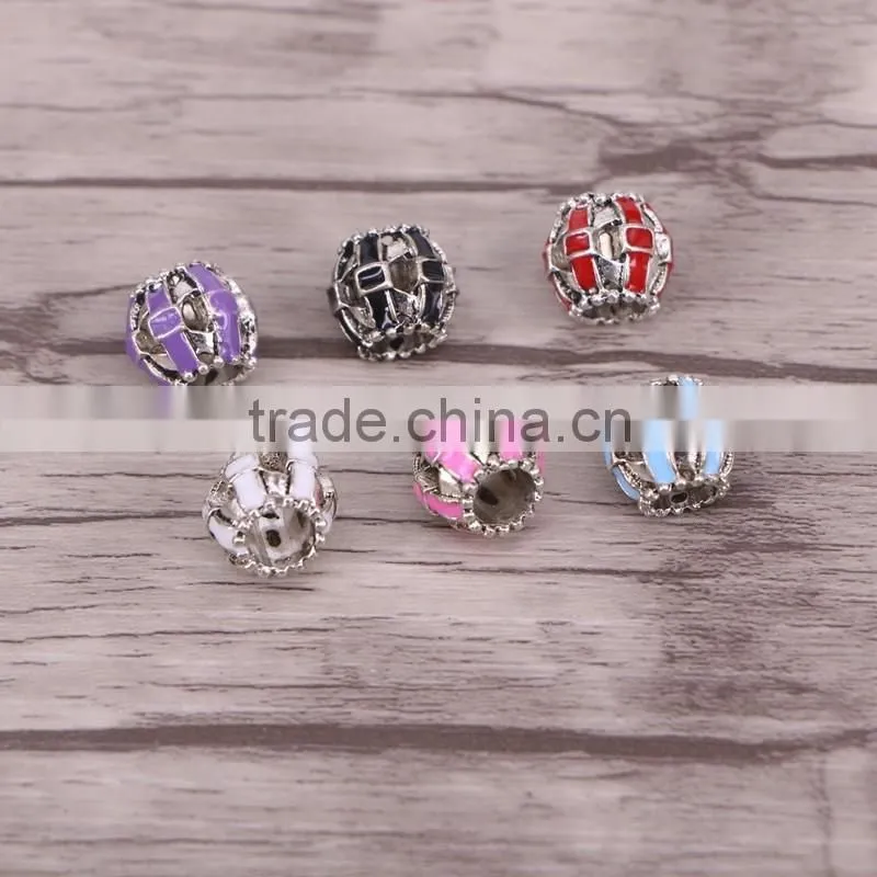 European Style Drum Shape Beads With Enamel Big Hole Beads For Women BraceletJewelry Necklace Making