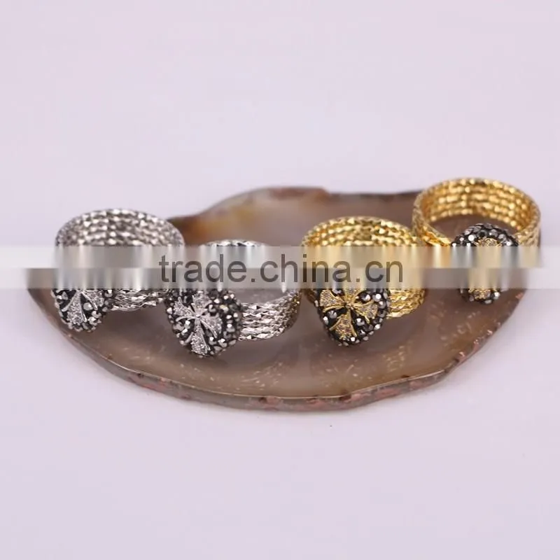 NEW Design Corss Natural Stone Ring, Antique Silver / Gold Plated Metal Ring, Pave Setting Crystal Jewelry Druzy Stone Ring