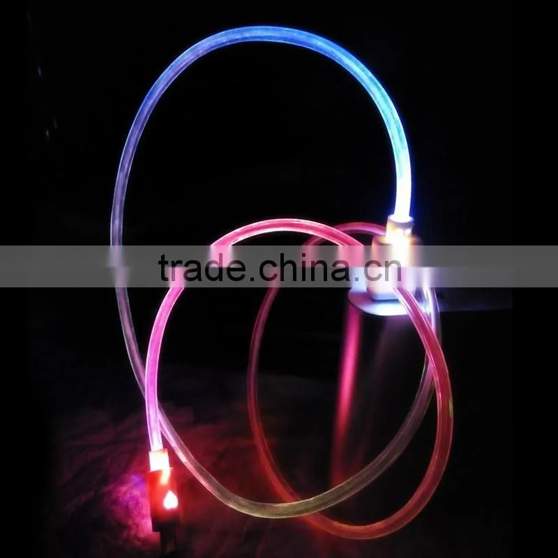 Dongguan factory price color changing crystal connector USB 2.0 LED usb cable for iphone chargers