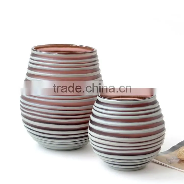 Best Selling Handmade Purple Carved Glass Vase With White Stripe
