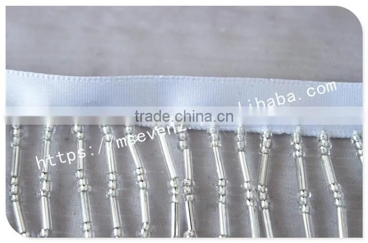 High quality 9.5cm width nylon handmade beaded custom ribbon fringes