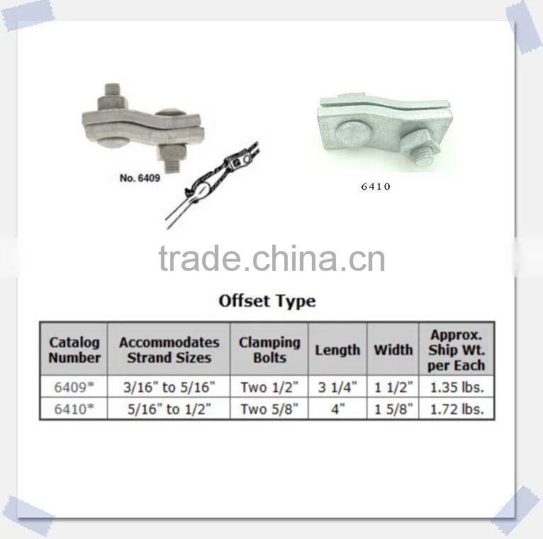 Pole Line Hardware Messenger & Telecommunications Hardware Clamps Messenger Suspension steel guy clamps