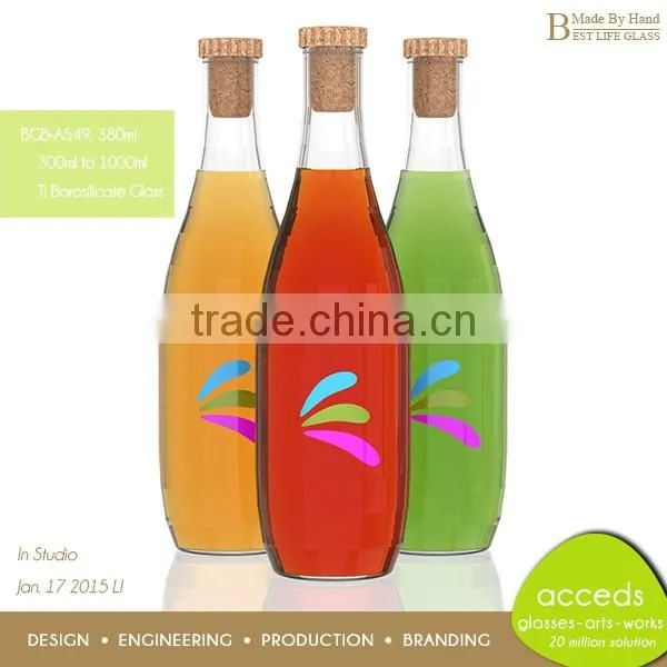 Custom Thin 12Oz Glass Juice Bottle with Cap and Straw