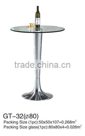 tempered glass top brushed aluminum base cocktail table bar table LQ- GT32