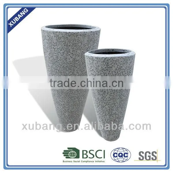 sandstone round polished finish tall garden flower pot with glass pieces
