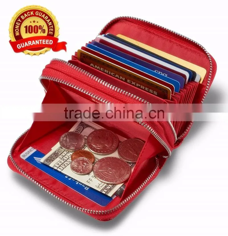 Women's Genuine Leather RFID Secure Spacious Cute Zipper Card Wallet Small Purse
