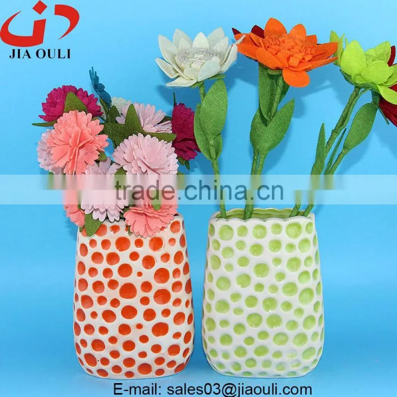Popular style tall pillar with wood print bottom Ceramic white vase for decoration