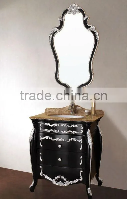 Bisini Black Color Carving Bathroom Furniture set, Bathroom Mirror Cabinet set ;Bathroom Cabinet set;(BF08-4056)