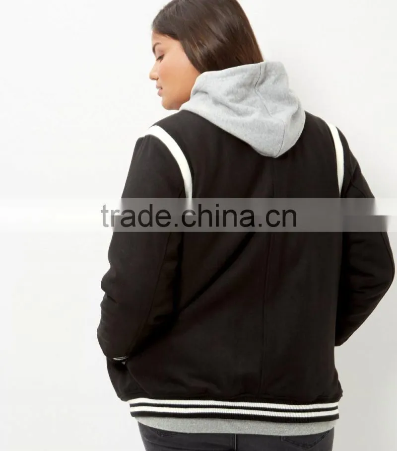 Plus Size Clothing Manufacturer Wholesale Black Stripe Trim Bomber Varsity jacket Plus Size