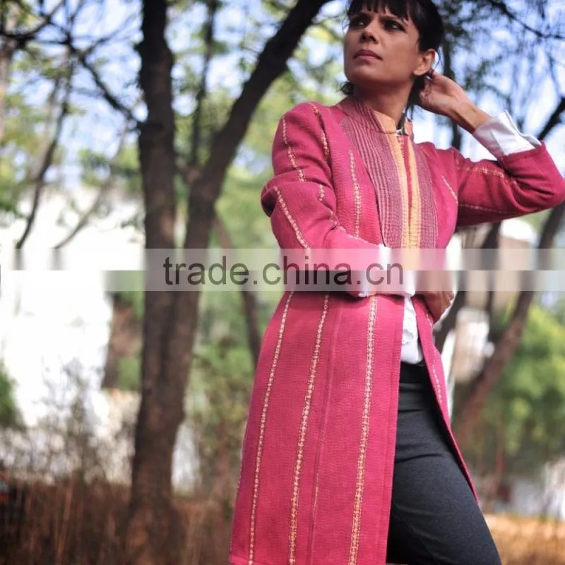 Vintage Kantha Long Jacket in Fuchsia & Gold ~ Extra Extra Large