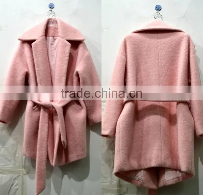 Woollen coat Supper start lovely style pink woollen coat factory price