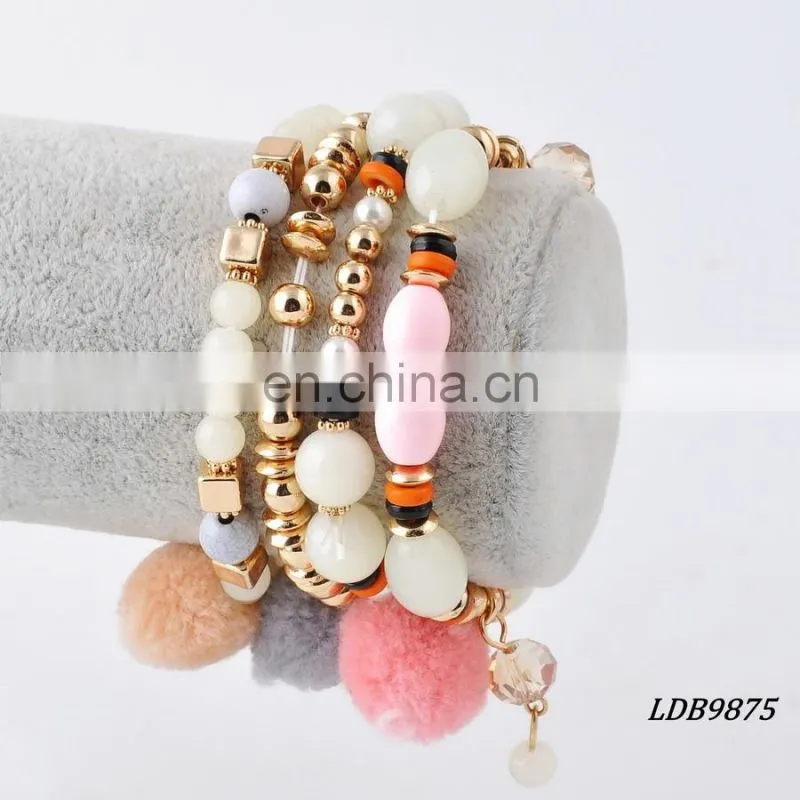 Custom Colorful Pompom Beaded Bracelet