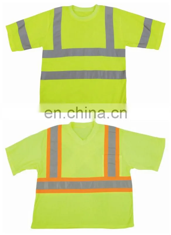 Net Long Sleeves Safety Yellow T-shirts With 5cm Reflective Strips