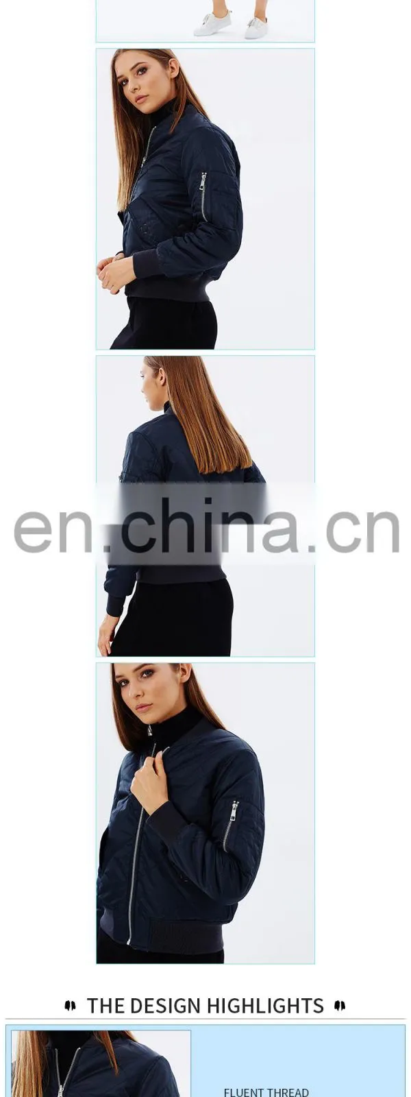 China manufacturer sports new women black bomber jacket wholesale