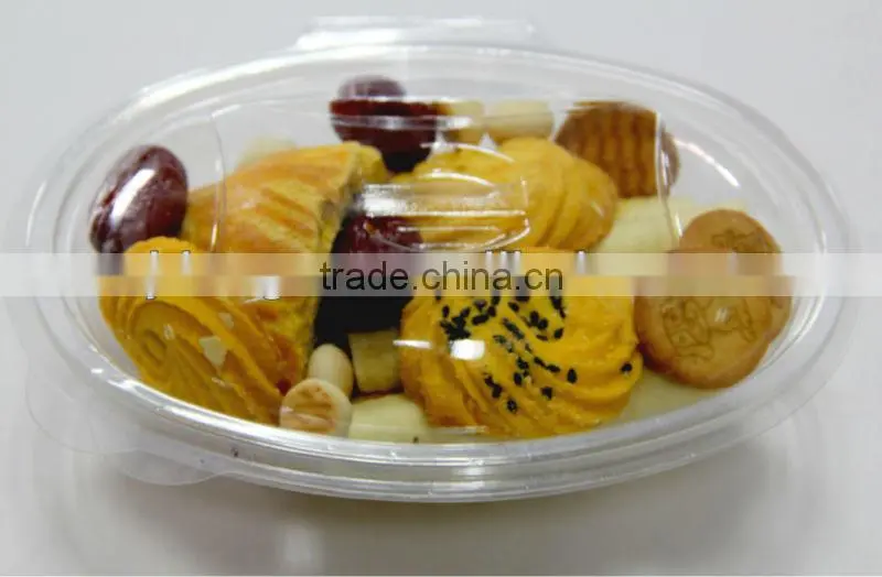 Clear disposable plastic clamshell food package box, PET cookie container, clear plastic package box