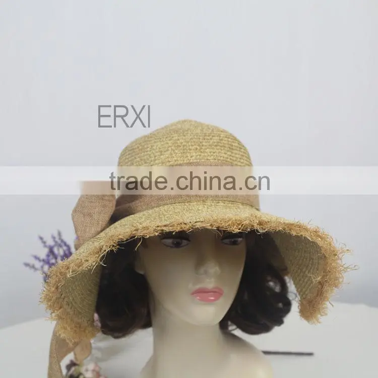 New Design Cheap Promation Straw Hat to Sinamay Bowknot Decorate