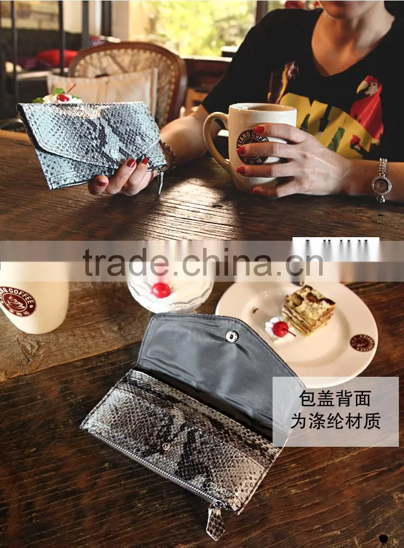 luxury genuine snake skin leather cow leather ladies bifold clutch wallet cheque book holder wallet