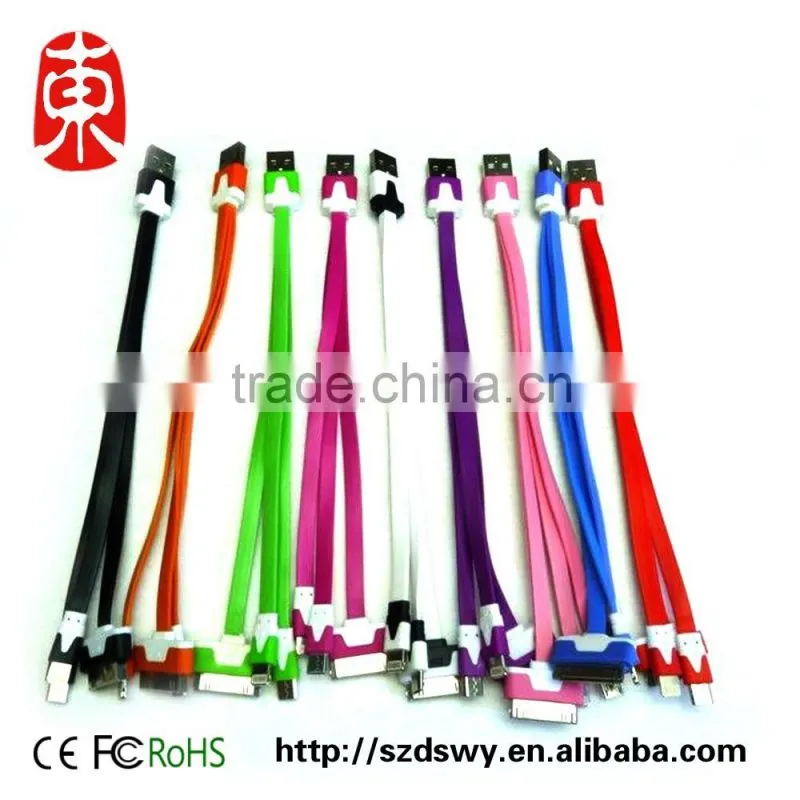 30CM 4 in 1 Flat Noodle USB Cable Data Sync Charger Micro usb Cable for Smart Phone