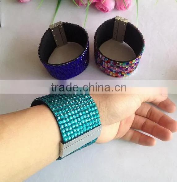 hotsale multi color rhinestone pu wholesale leather bracelet blanks