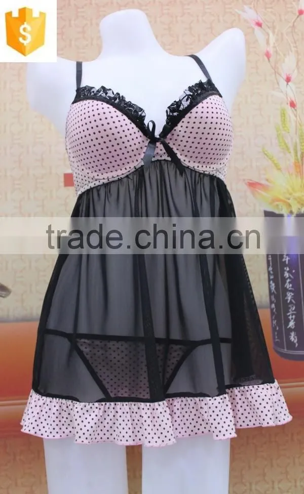 Cute pink sexy mesh women lingerie nighty wear