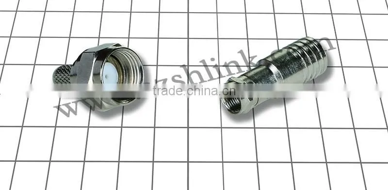 Male gender F coaxial cable adaptor connectors with RG6 cable