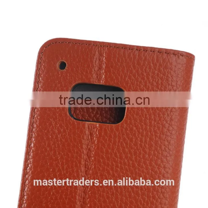Cheap Litchi Grain Wallet Flip Real Genuine Leather Case For HTC One M9 MT-3090