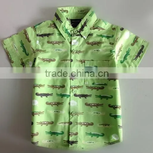 short sleeve shirts kid garment fashion formal cotten collar children crocodile Printing Shirt