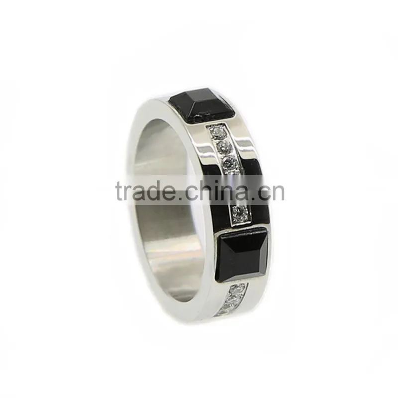 CNC setting ring with black stone stainless steel jewelry ring gift for girlfriend