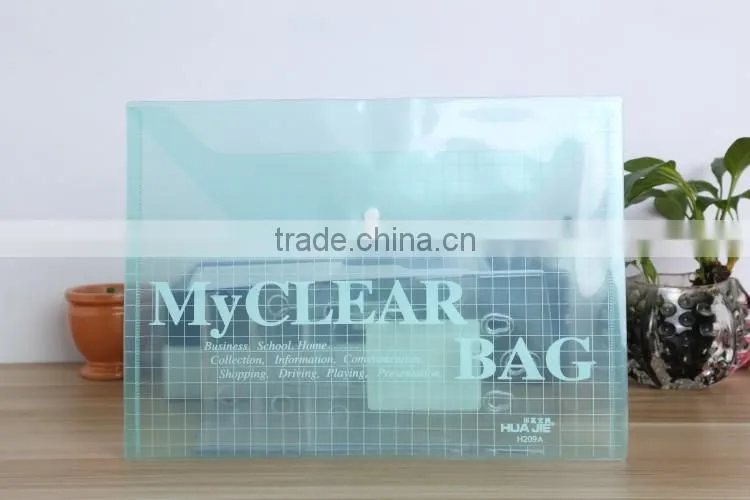 PP office stationery plastic transparent A4 Document wallet with button lock