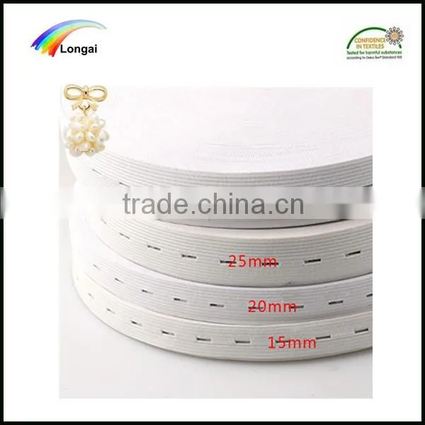 wholesale garment use polyester elastic rubber webbing band with button hole