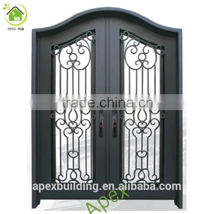 Arc top front door with iron and glass/security iron doors
