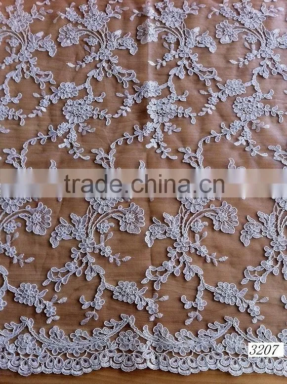 White bridal embroidered tulle lace fabric