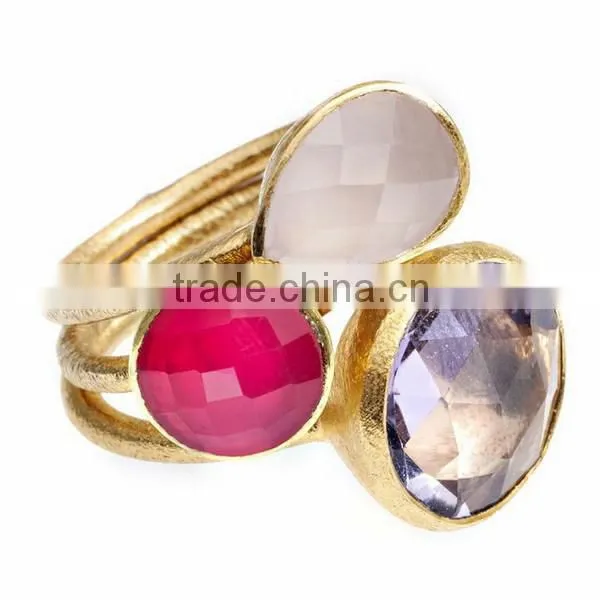 14K gold stacking ring diamonds ruby and clear gemstone stacking rings sets of 3