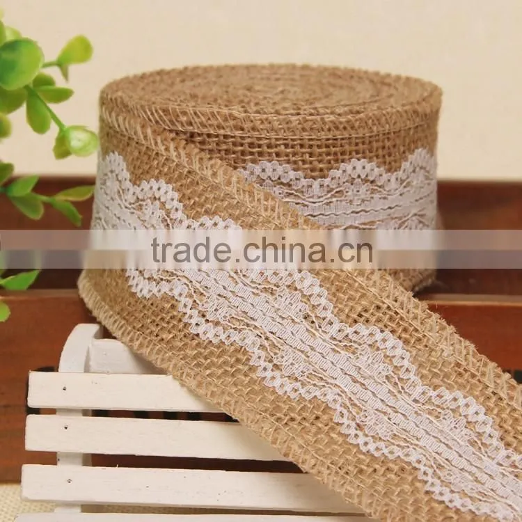 Vintage burlap lace tirm,rustic jute trims,wired burlap ribbon for wedding decoration
