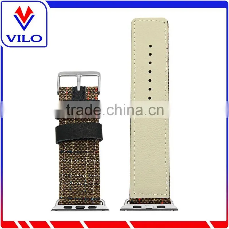 Canvas Fabric Genuine Leather Watch Band Wrist Strap For Apple Watch, For Apple Watch Band 38mm 42mm