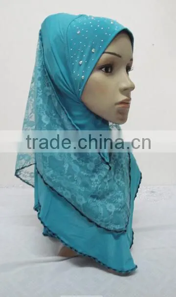 H259 latest muslim hijab with lace layer