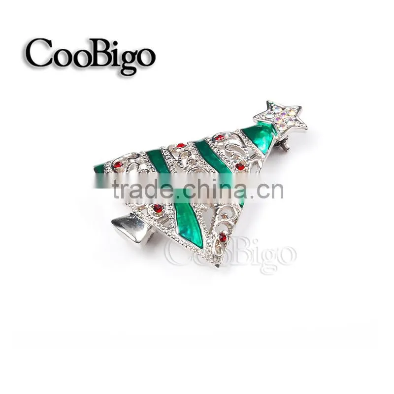 Fashion Jewelry Charming Rhinestone Christmas Tree Pin Brooch Silver Plated Christmas Party Promotion Gift Apparel Accessories