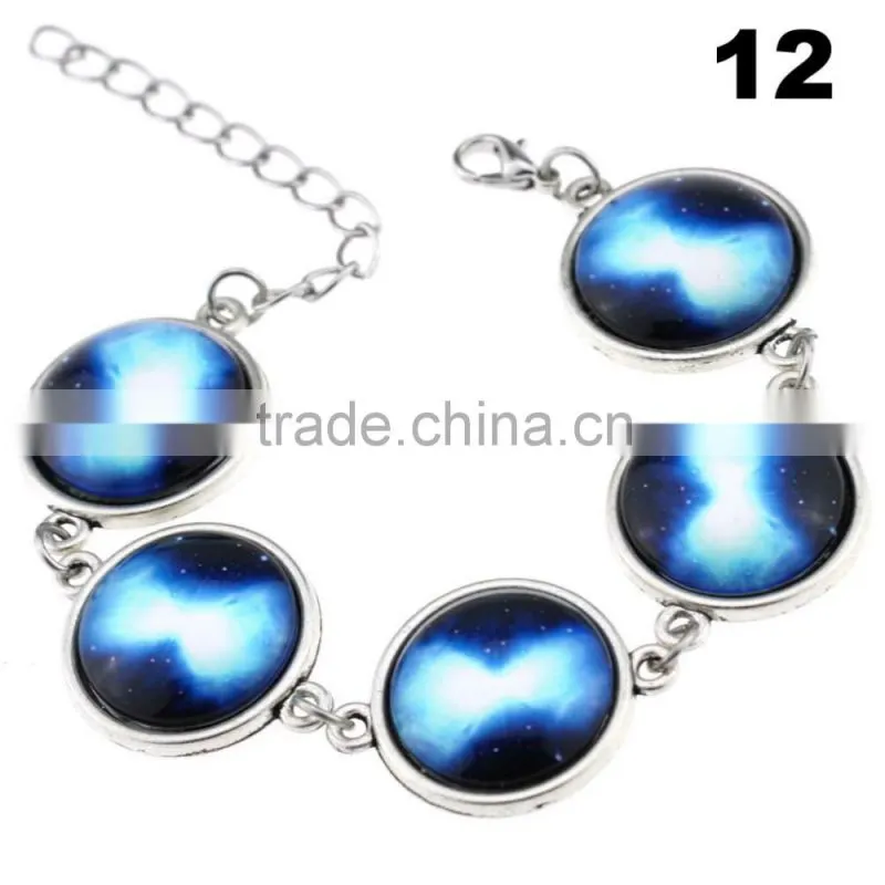 Wholesale Cabochon Glass Nebula Bangle -Galaxy Space -Novelty Metal Cuff Chain Bracelet