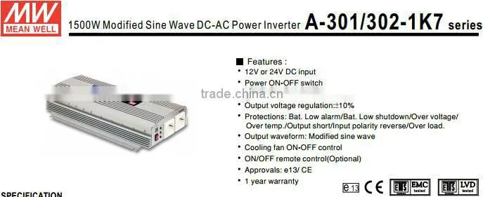 Mean Well 1500w inverter/1500W Modified Sine Wave DC-AC Power Inverter/1500w switching power supply