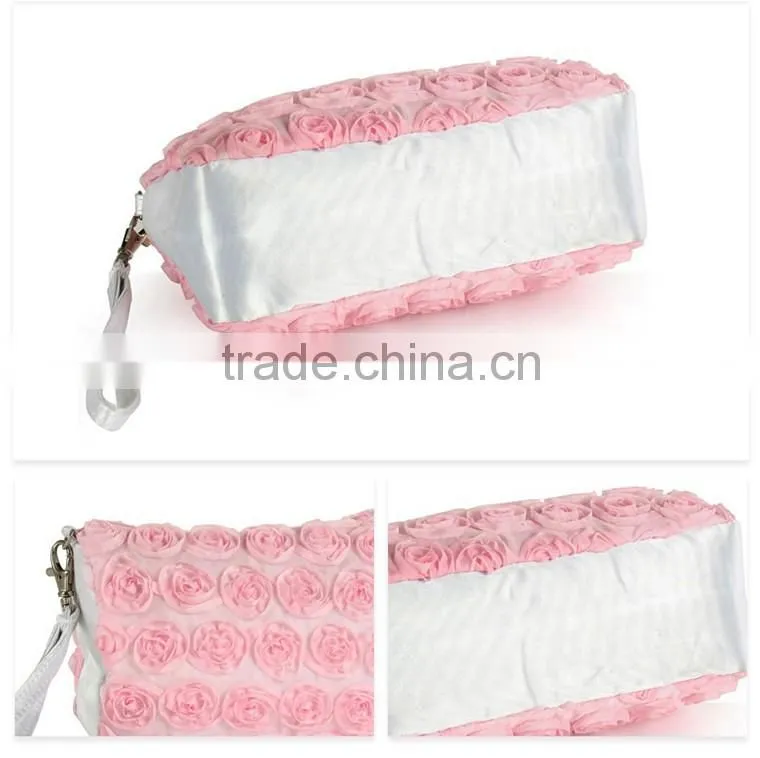 Pink Rose Decoration Soft Cell Phone Pouch Handbag