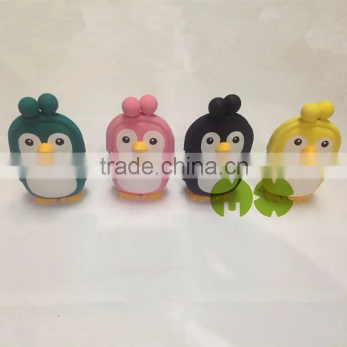 Newest Design 2015 Penguin Silicone Purse, Cute Penguin Silicone Purse Colorful Silicone Clutches Purse