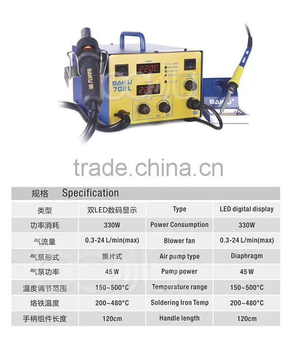 2016 Favourable Price 2 in 1 BAKU New Design BK702L Lead free hot air desoldering SMD Rework Station